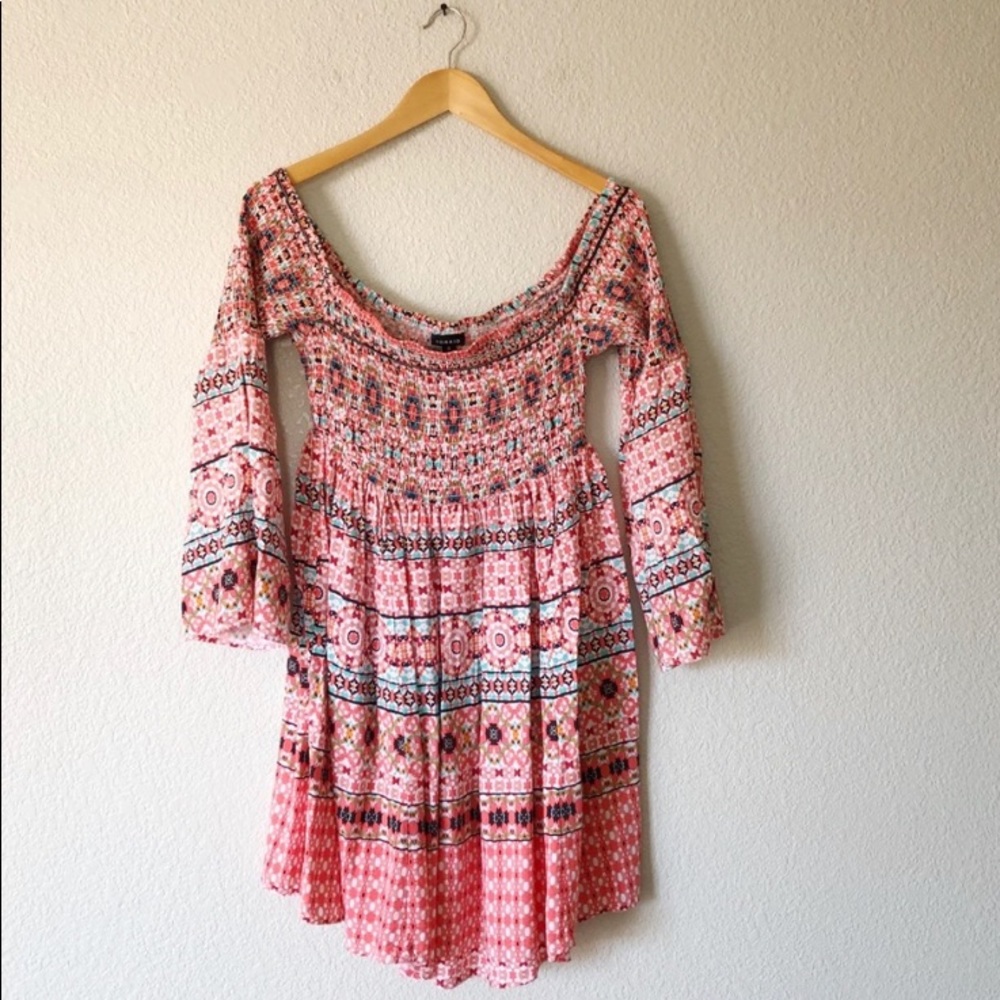Torrid Mosaic Print Smocked Bell Sleeve Dress